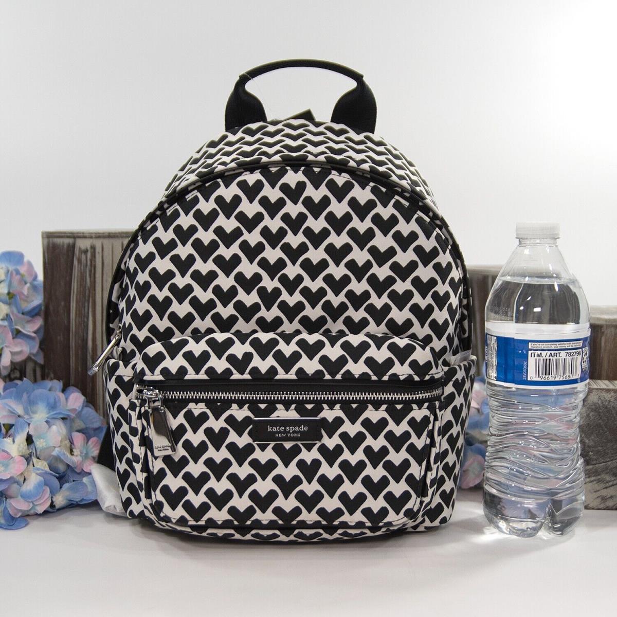 Kate Spade Sam Icon Black White Heart Nylon Jacquard Small Backpack Bag