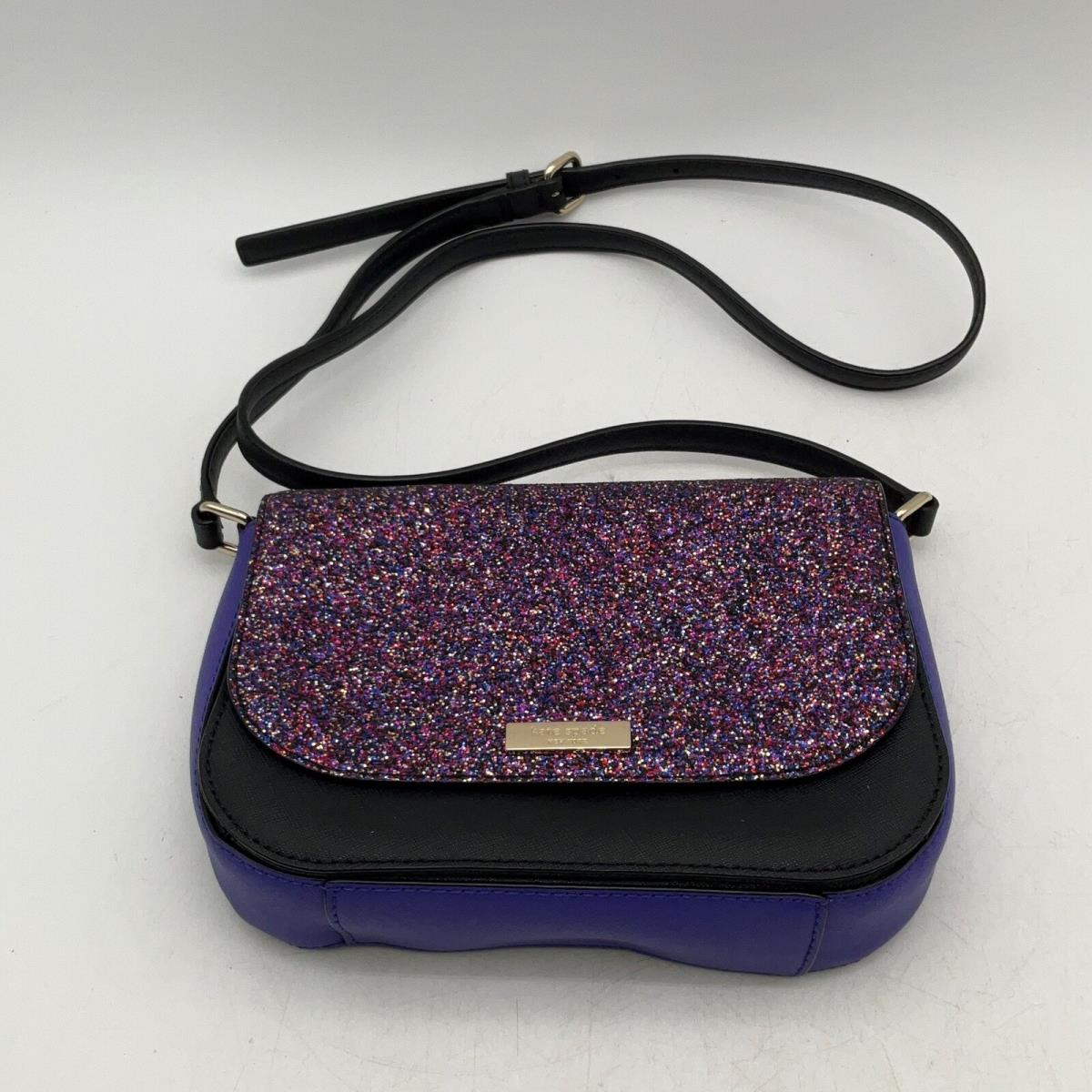 Kate Spade Womens Purple Black Sparkle Adjustable Strap Crossbody Bag Purse