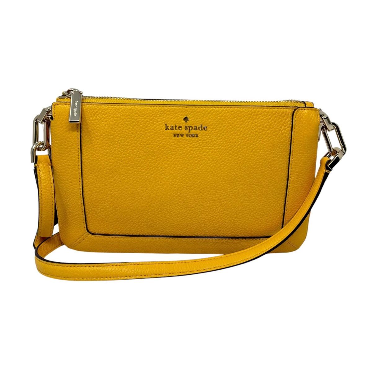 Kate Spade Lena Double Compartment Daffodil Pebble Leather Crossbody Bag KH430 - Exterior: Daffodil