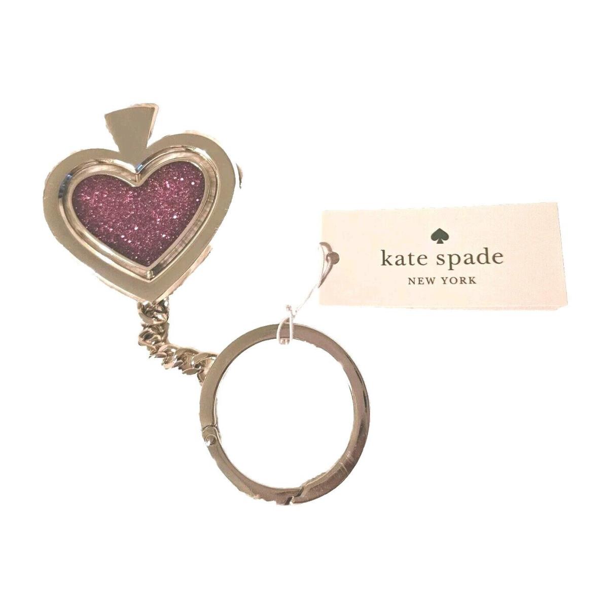 Kate Spade Glitter Pink Silver Heart Swivel Spinner Keychain / Bag Charm