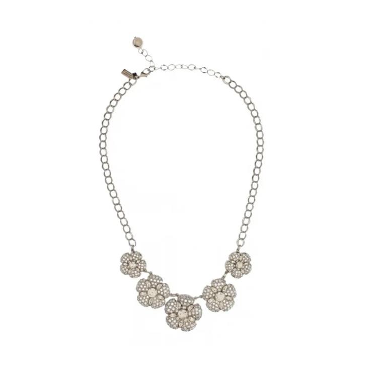 Kate Spade Clear Rhinestone Floral Silver Tone 18 Necklace