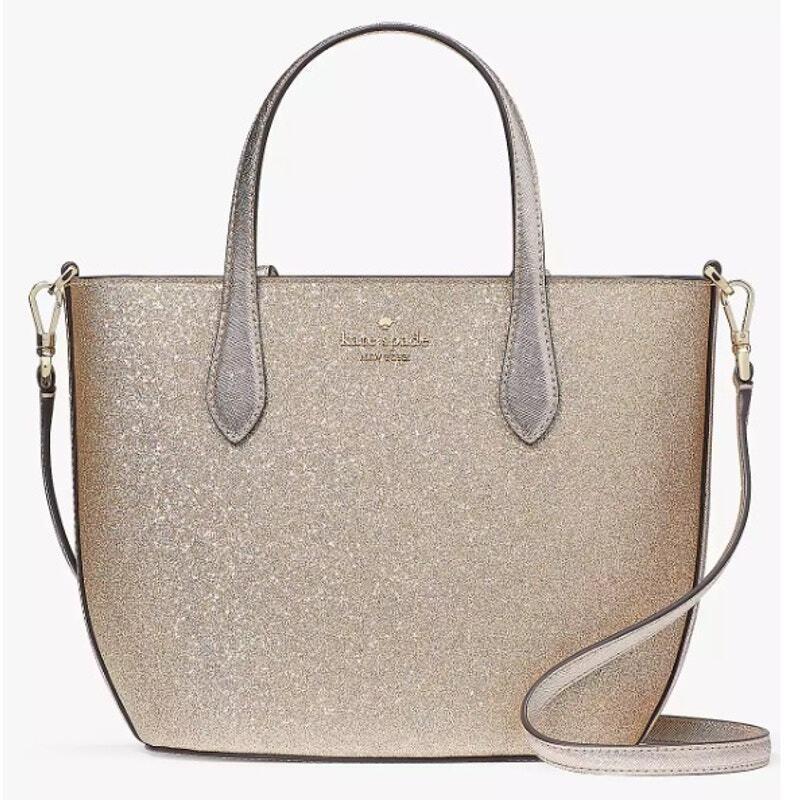 Kate Spade Glimmer Satchel Gold Glitter Mixed Materials Crossbody