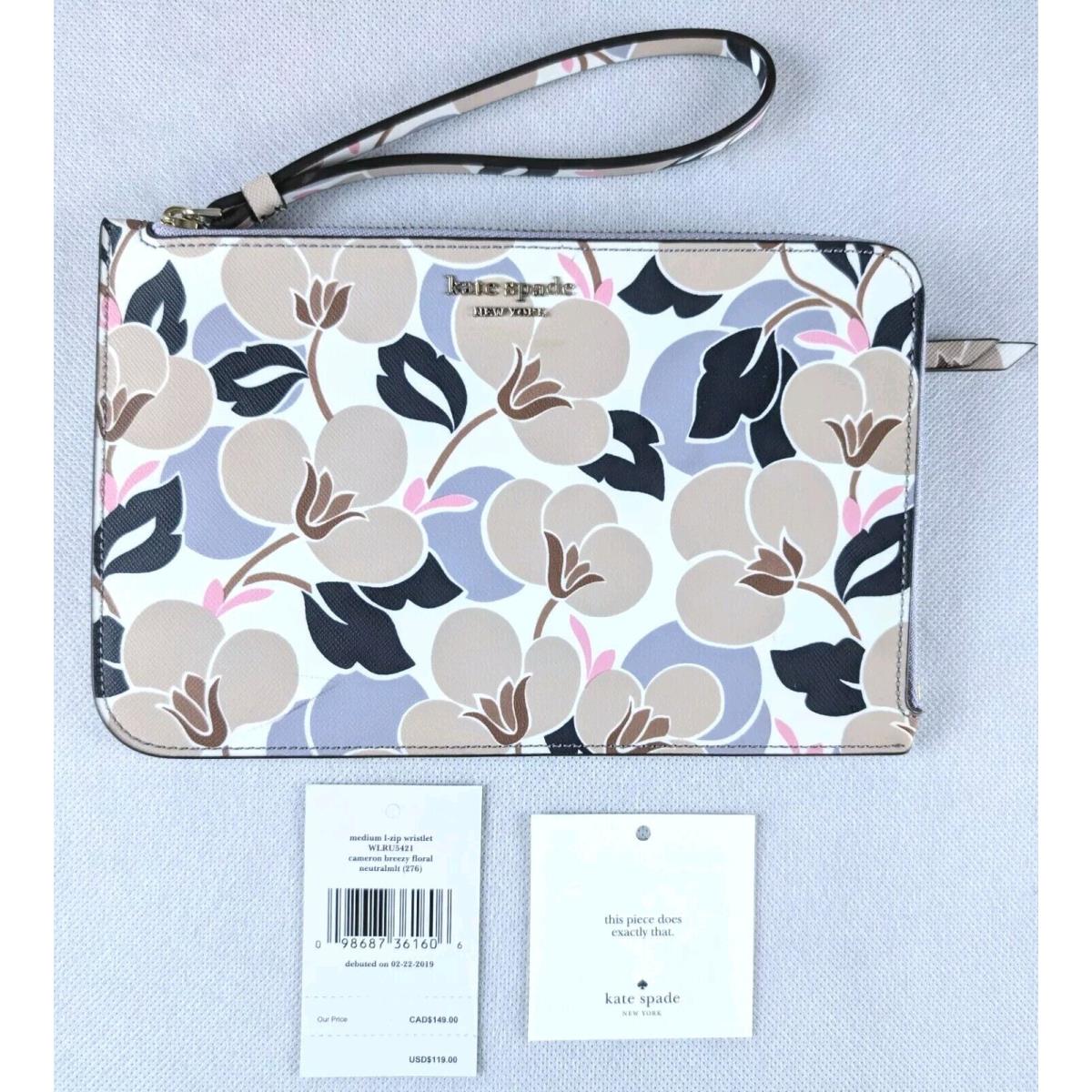 Kate Spade Cameron Breezy Floral Medium L-zip Leather Mini Wristlet