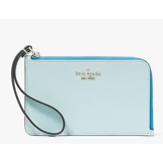 Kate Spade Lucy Bicolor Small L Zip Wristlet Blue Glow Wallet KH769