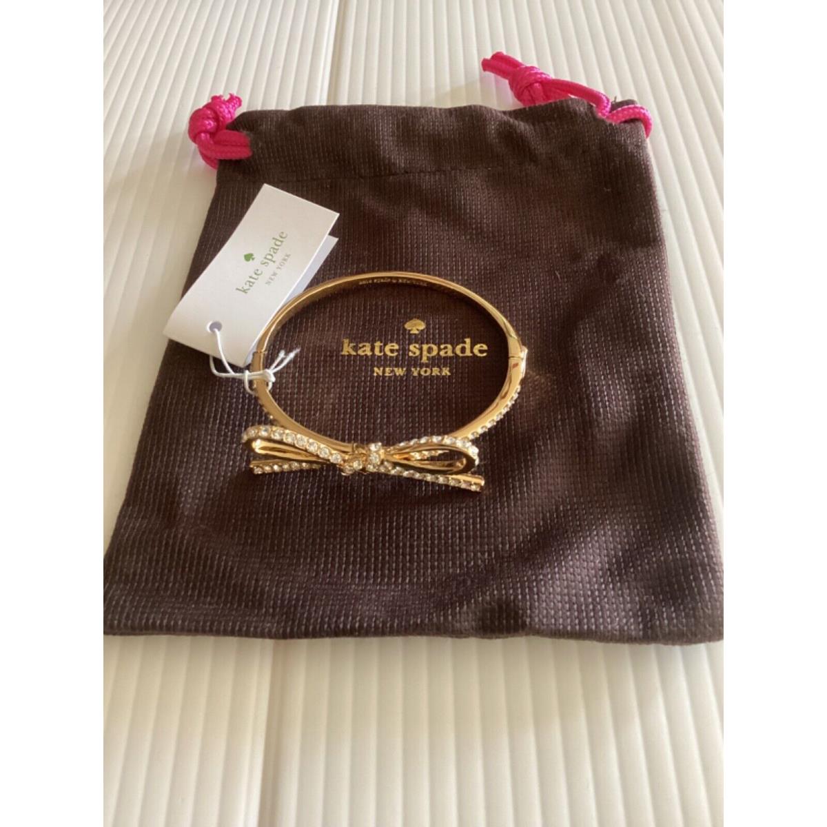 Kate Spade Skinny Mini Bangle Bracelet Bow Gold w/ Paves Hinged +dust Bag