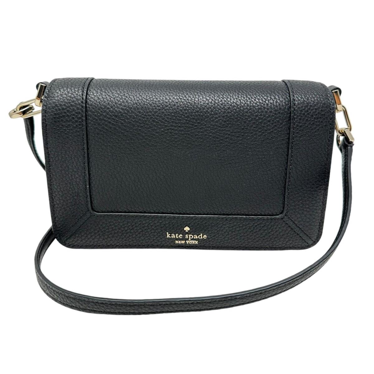 Kate Spade Lena Mini Flap Black Pebble Leather Crossbody Bag KH784