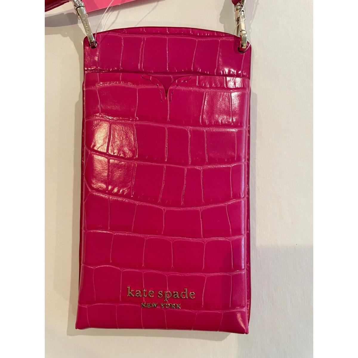 Kate Spade Spencer Croc Embossed Leather Slim Crossbody Phone Card Holder /pink