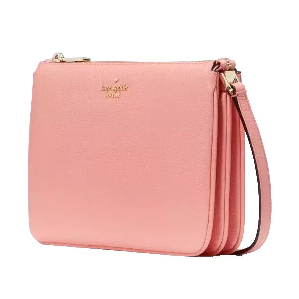 Kate Spade Triple Gusset Crossbody Bag Peachy Rose Pebble Leather