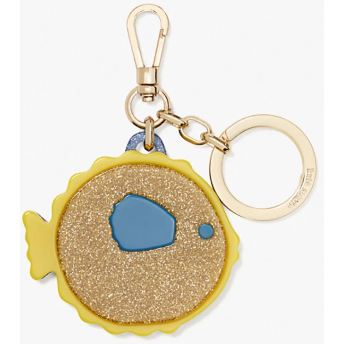 Kate Spade Puffy Fish Key Chain Bag Charm Yellow Blue Small Glitter