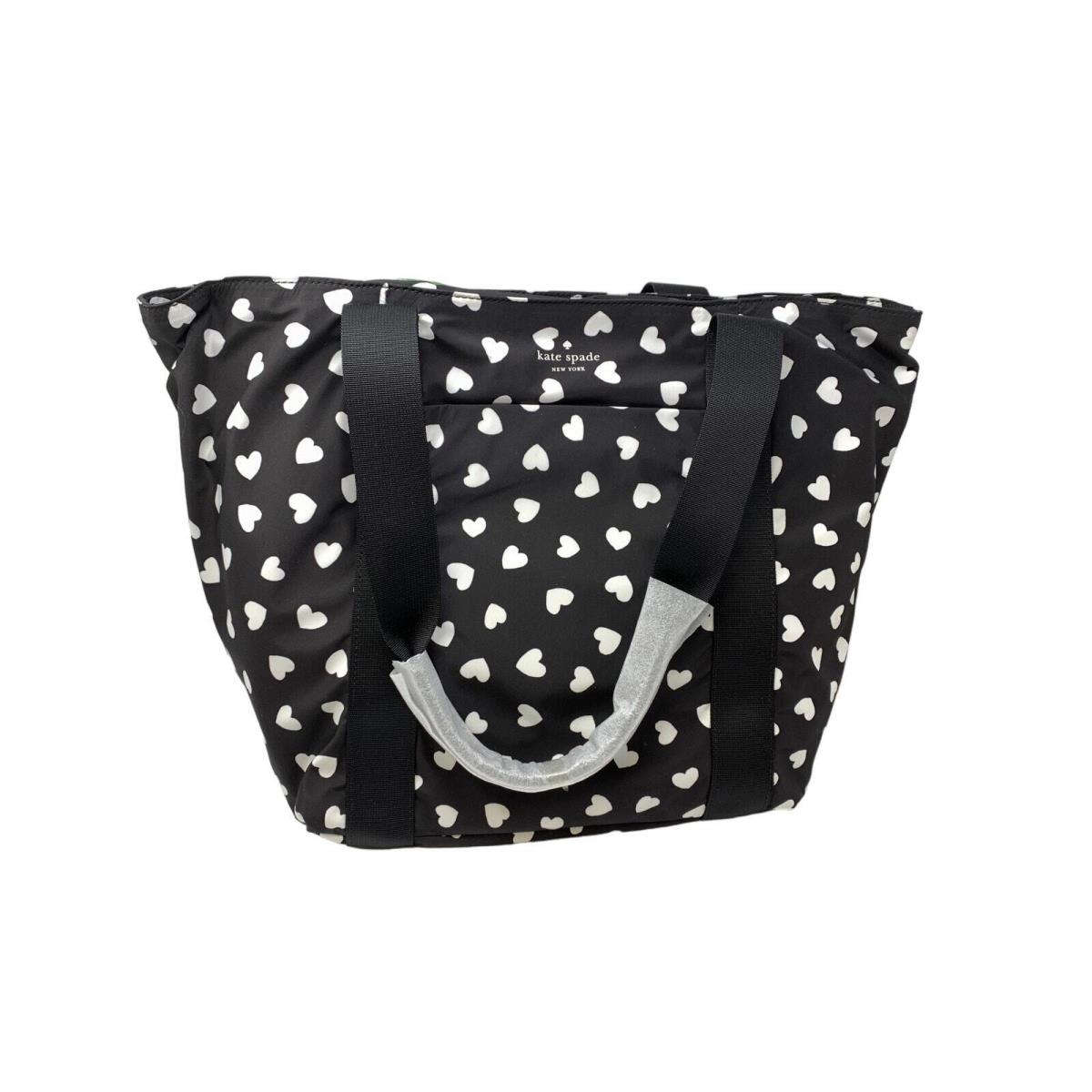 Kate Spade That`s The Spirit Tote Bag Purse Black White Heart Print Nylon