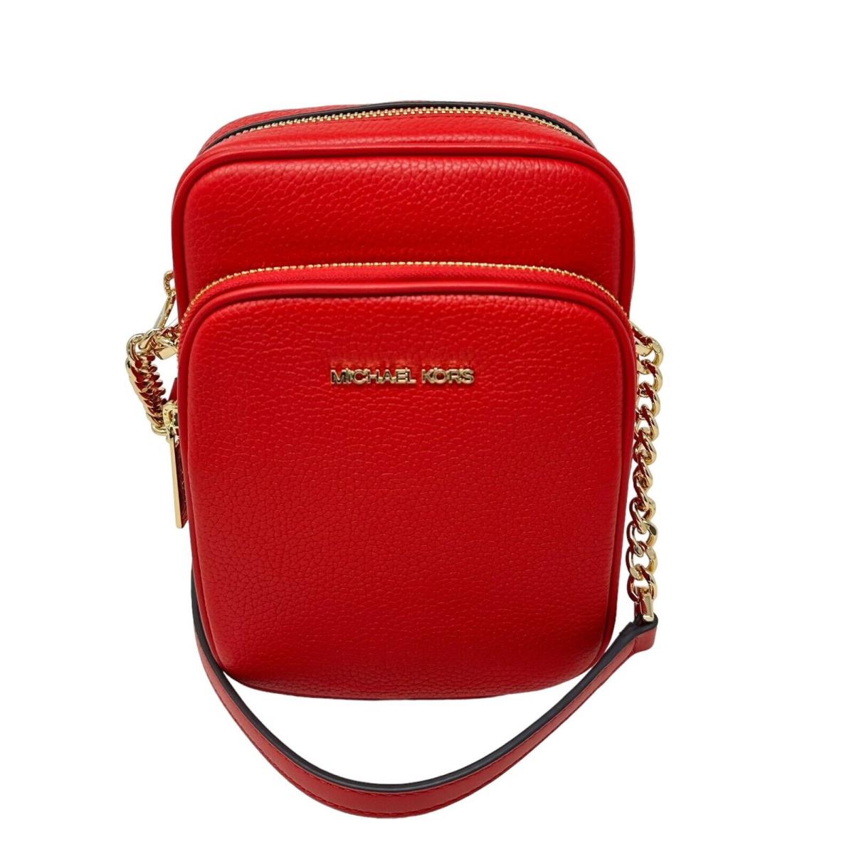 Michael Kors Medium Flight Bag Crossbody Leather Handbag Bright Red/Gold Tone