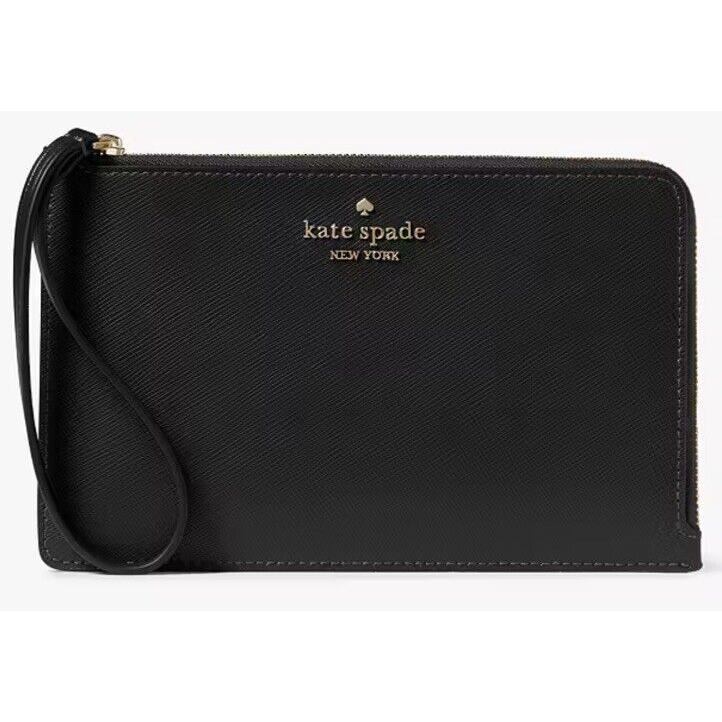 Kate Spade Black Leather Wallet Staci Medium L-zip Wristlet