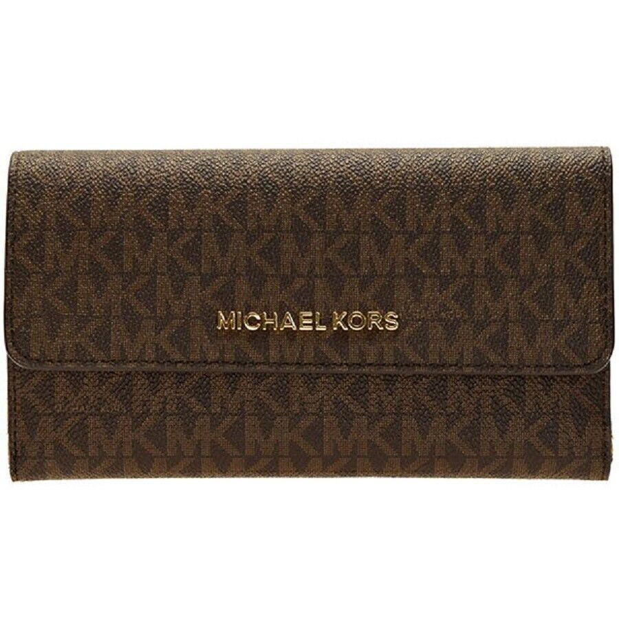 Michael Kors Jet Set Travel Large Trifold Signature Pvc Wallet Brown/Acorn