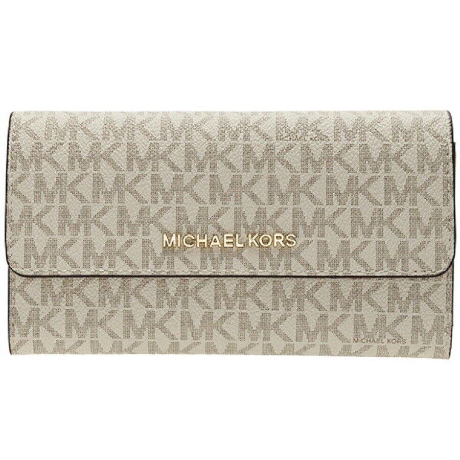 Michael Kors Jet Set Travel Large Trifold Signature Pvc Wallet Vanilla/Acorn