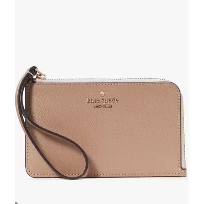 Kate Spade Lucy Bicolor Small L Zip Wristlet Toasted Hazelnut Wallet KH769