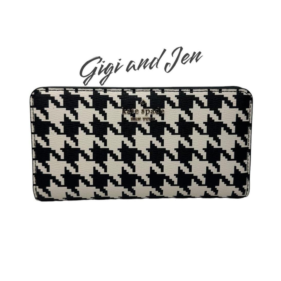 Kate Spade Darcy Large Slim Bifold Wallet Houndstooth Print Black Multi