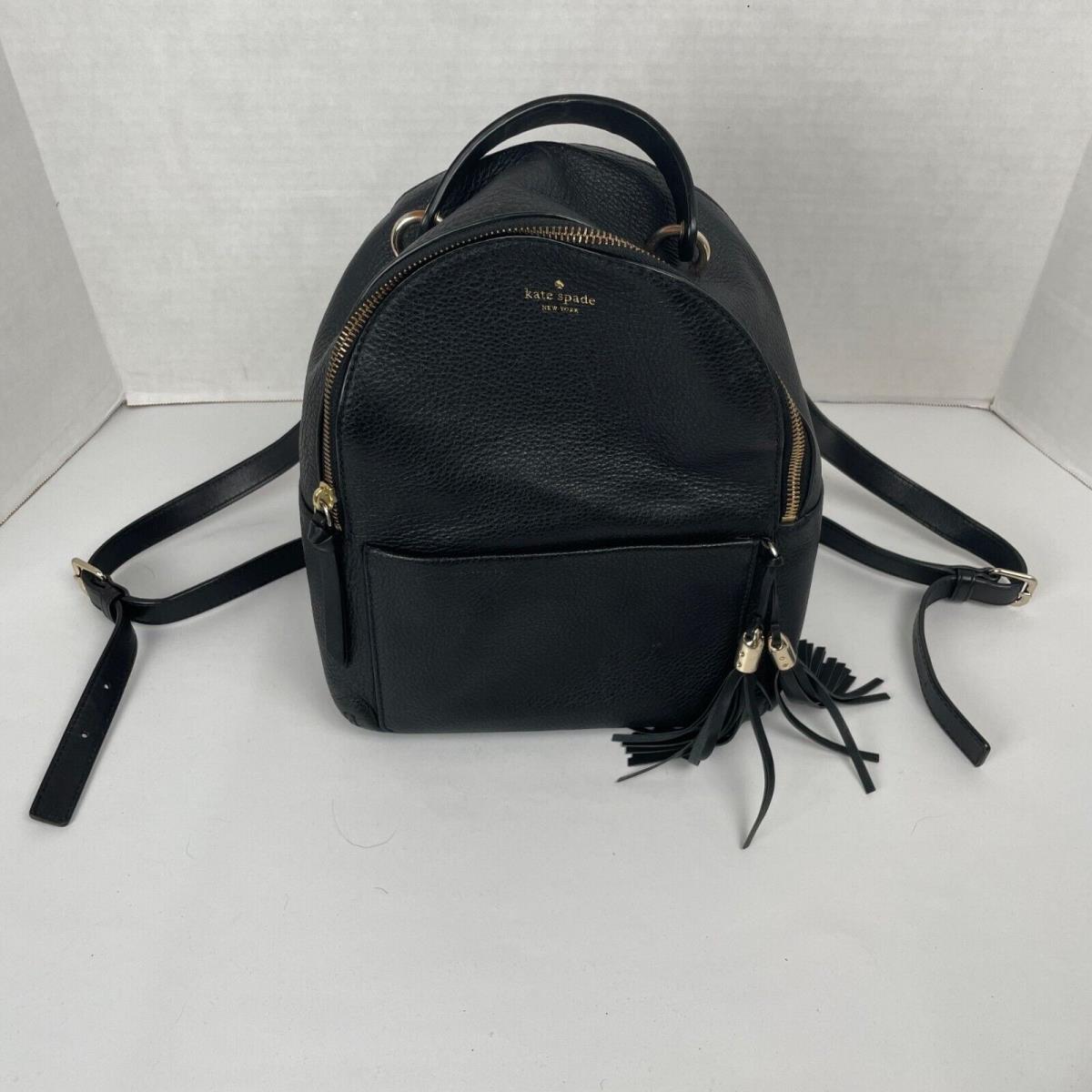 Kate Spade New York Small Black Leather Backpack Tassels Gold Everyday Classic