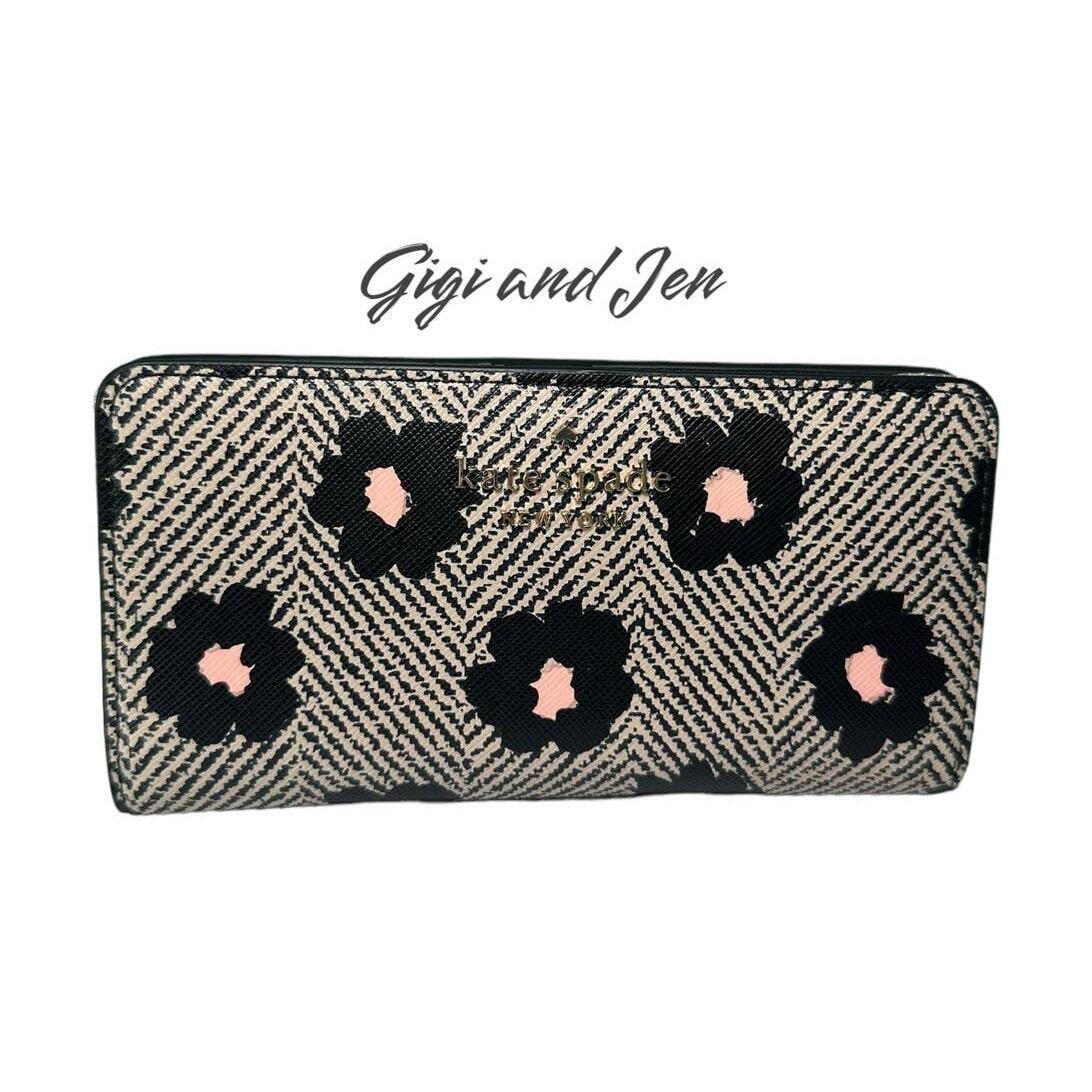 Kate Spade Staci Herringbone Floral Large Slim Bi Fold Wallet