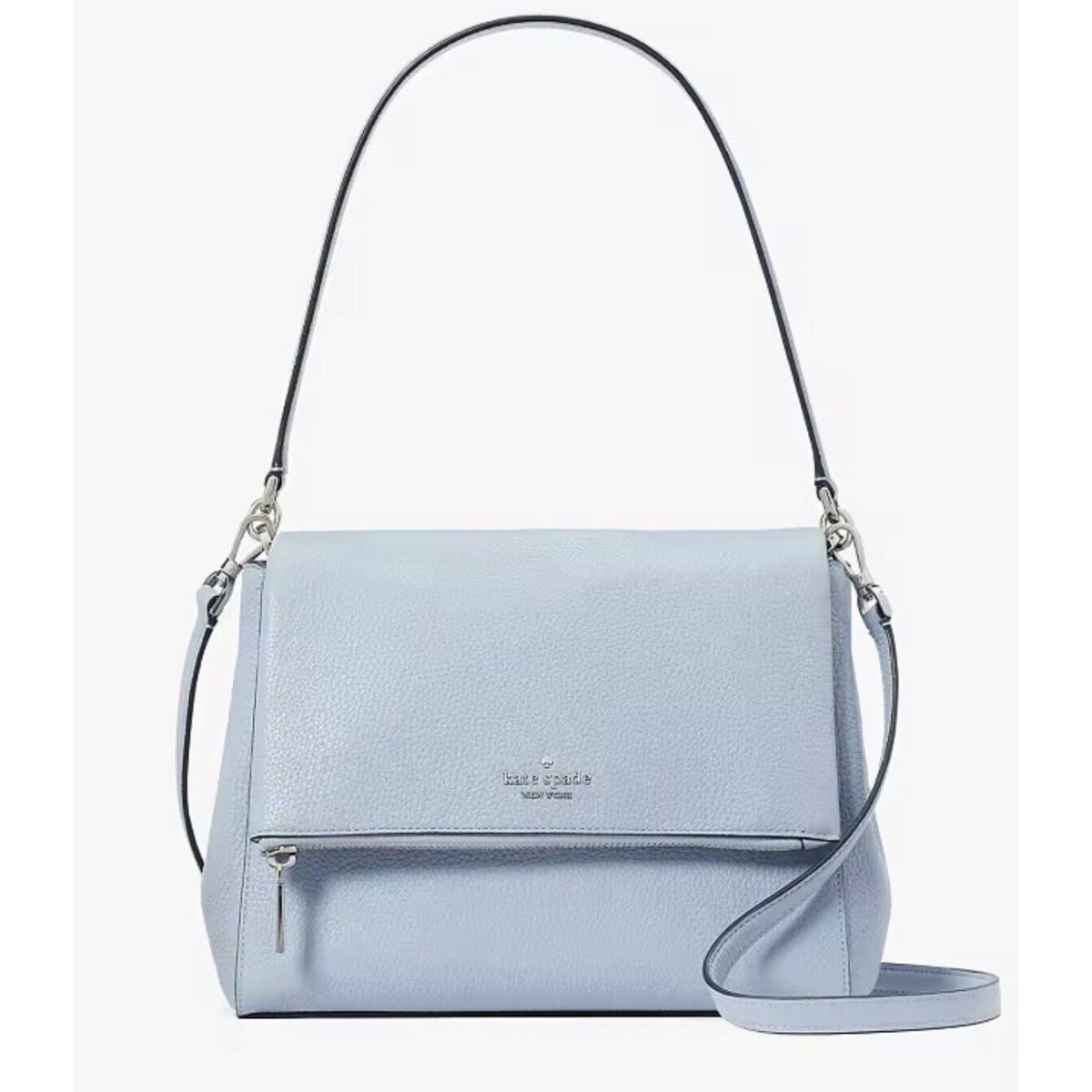 Kate Spade Leila Medium Flap Shoulder Bag Muted Blue Purse Crossbody