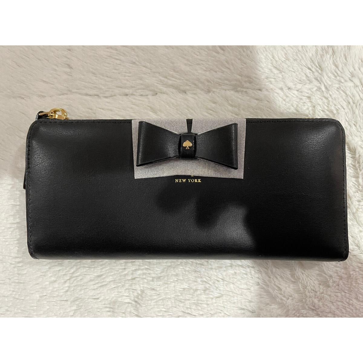 Kate Spade NY Black Leather Baldwin Street Nisha Wallet Clutch W/bow New