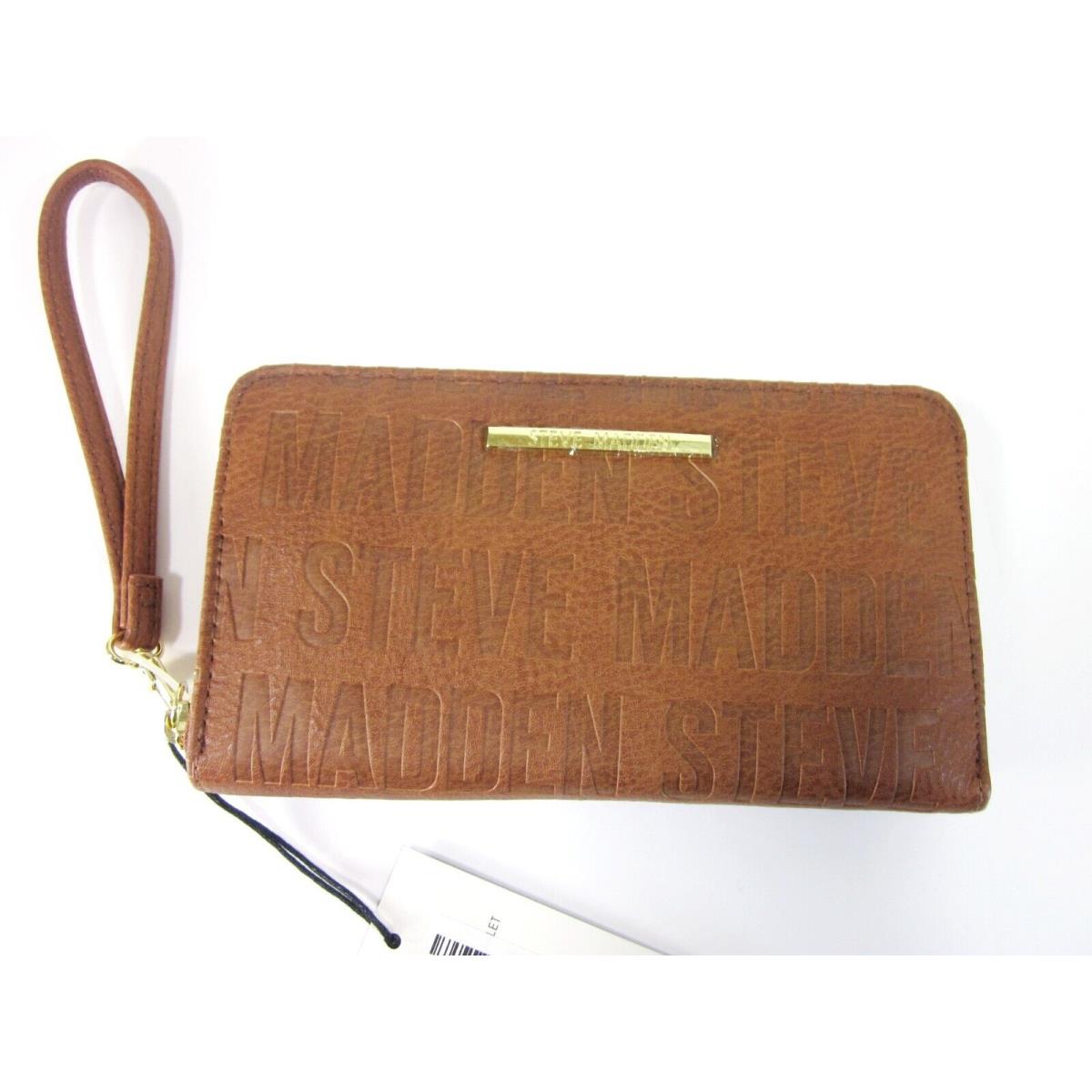 Steve Madden Women`s Bzip Zip Around Tri Fold Wallet/wristlet Cognac W/ Tags