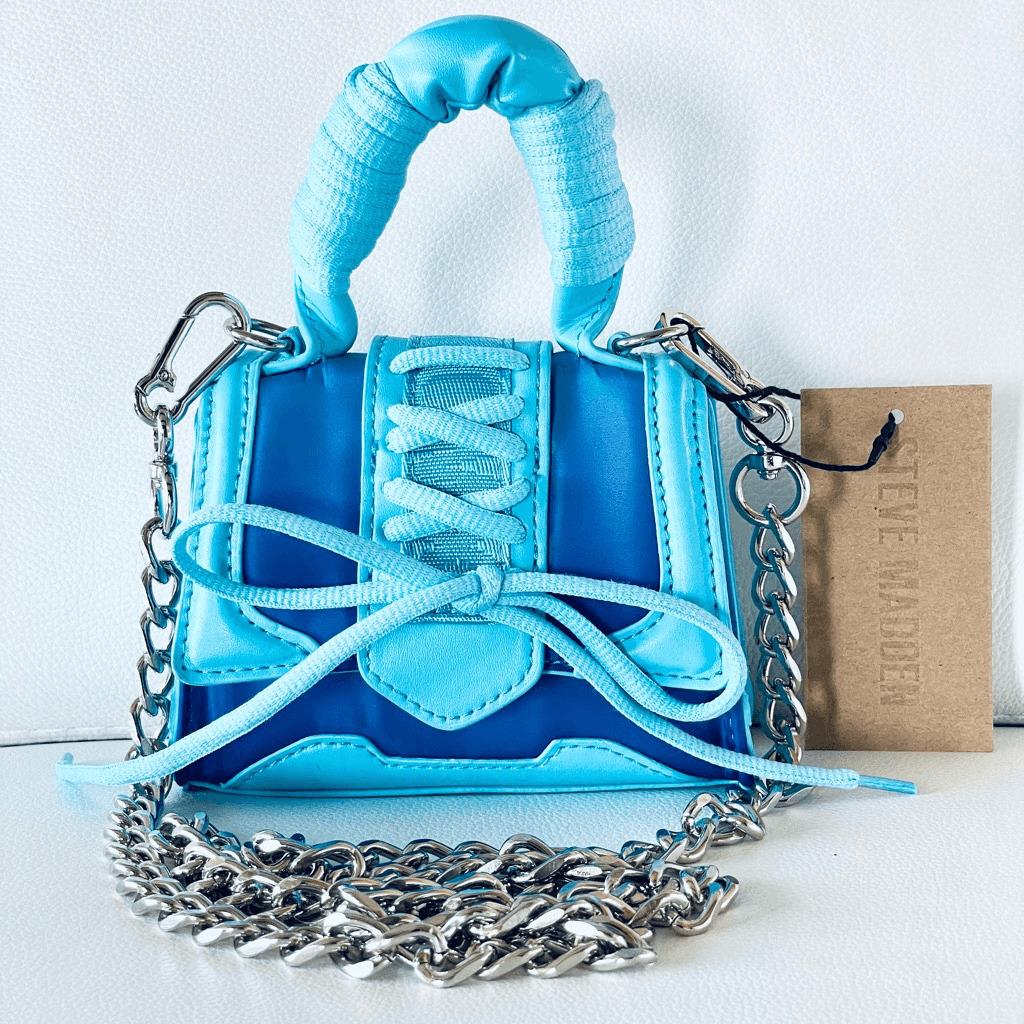 Steve Gorgeous Madden Bdorra Blue Silver Chain Crossbody Mini Bag