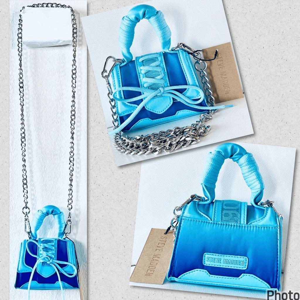 Steve Gorgeous Madden Bdorra Blue Silver Chain Crossbody Mini Bag