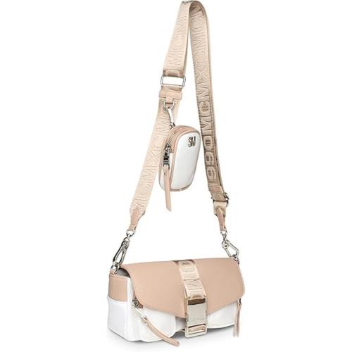 Steve Madden Women`s Bmove Tan/white Crossbody Bag Removable Pouch Crossbody