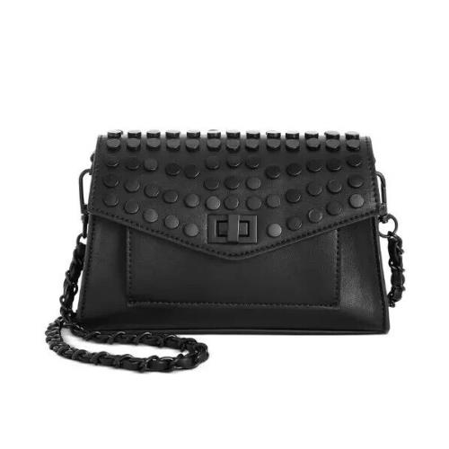 Steve Madden Baidan Black Battery Studded Leather Turn Lock Flap Crossbody