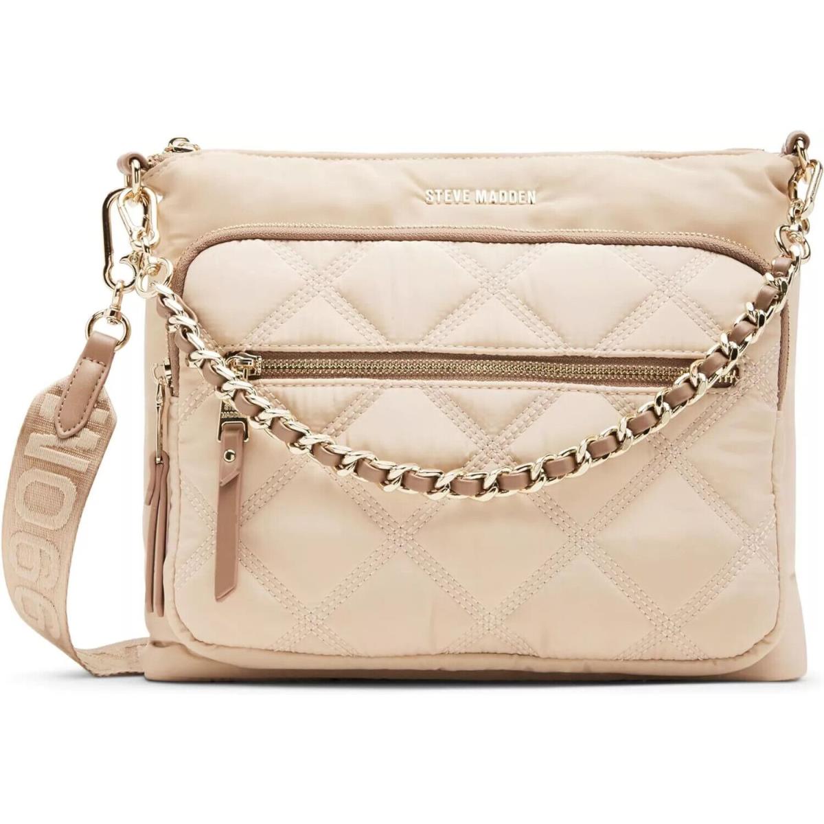 Steve Madden Bforrest Triple Stitched Diamond Quilted Sand Beige Nylon Crossbody