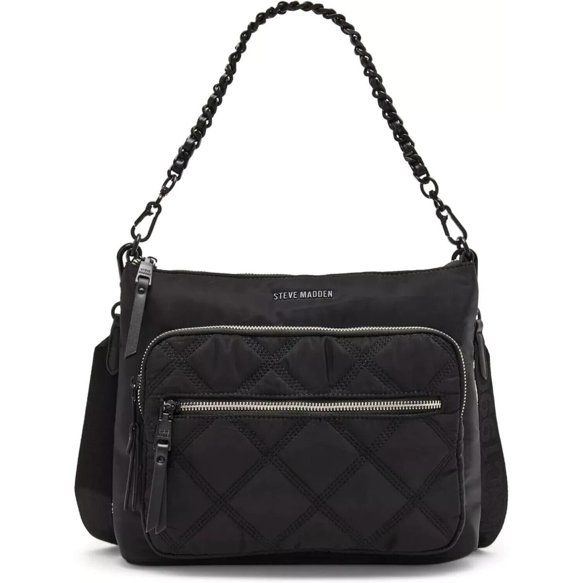 Steve Madden Bforrest Triple Stitched Diamond Quilted Black Nylon Crossbody