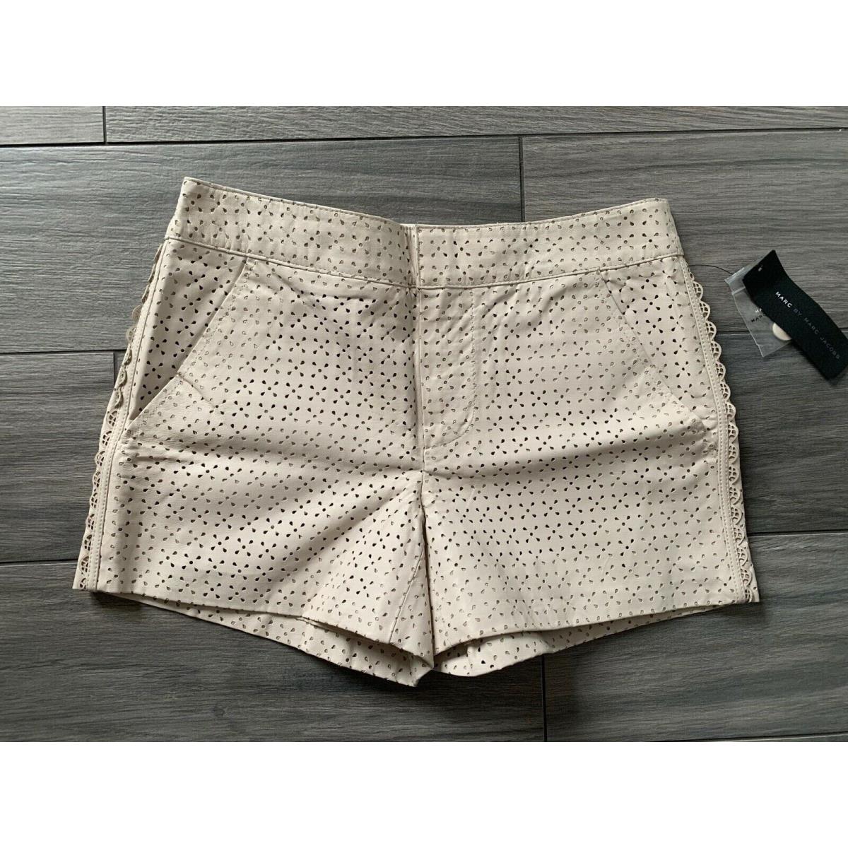 Marc Jacobs Womens Leather Perforated Shorts Tinted Pearl 0