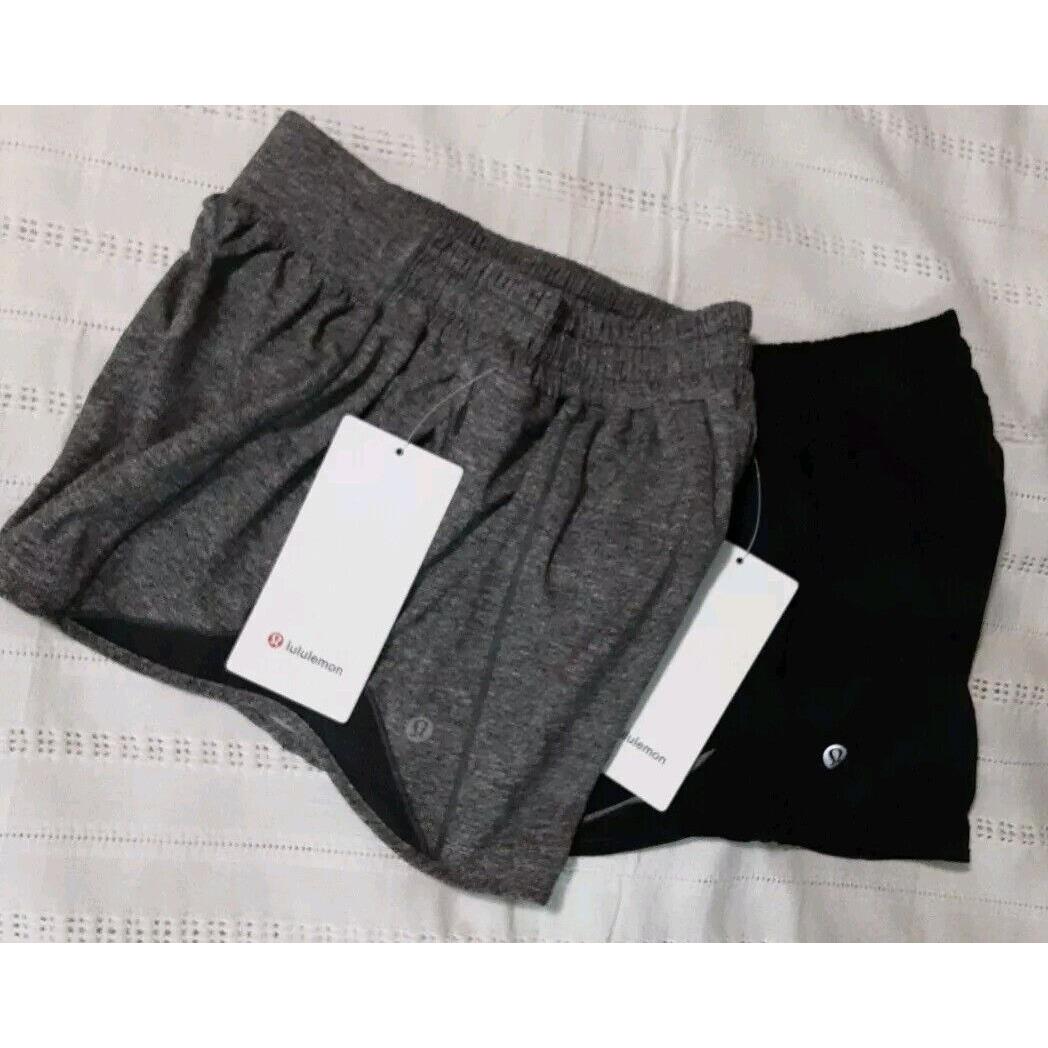 Lot Of 2 Lululemon Hotty Hot Shorts LR Lined Size 4 Tall Gray Black Camo