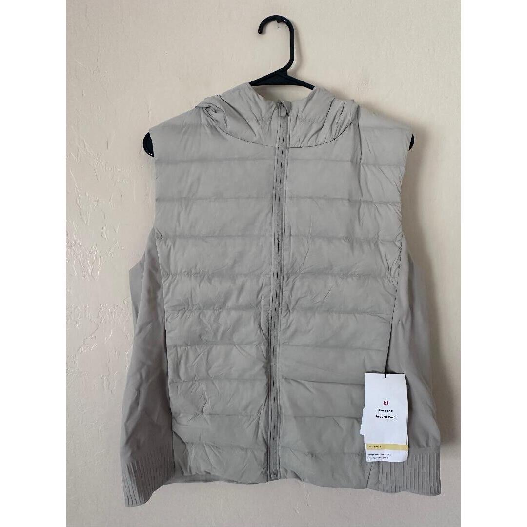 Lululemon Down and Around Vest with Hood Raw Linen Women Size 12