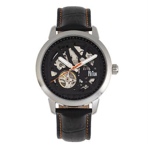 Reign Rudolf Automatic Skeleton Leather-band Watch - Silver/orange