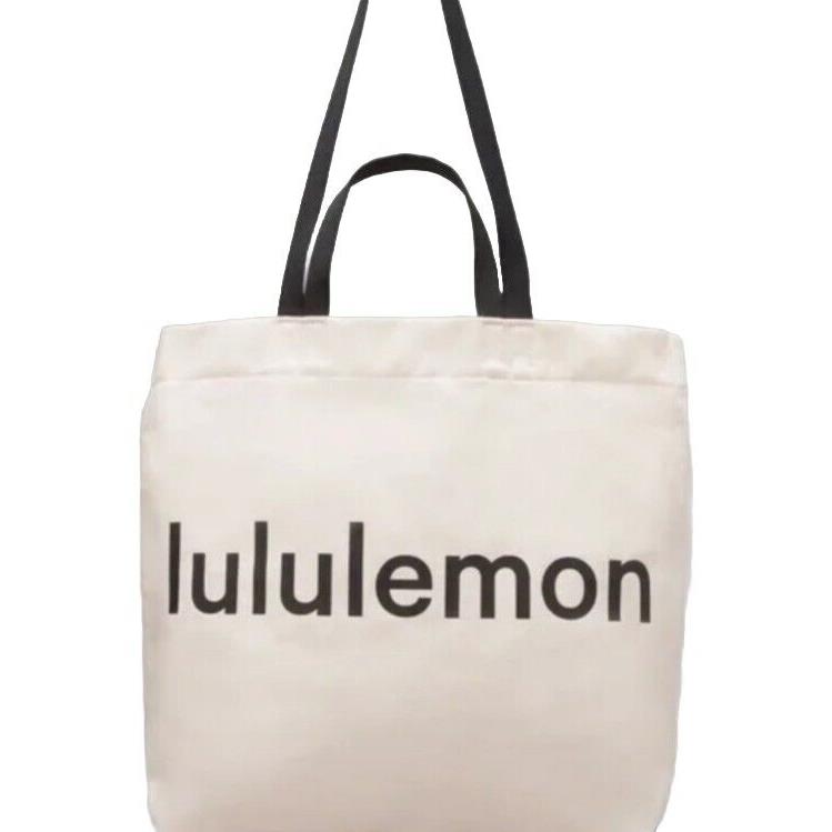 Lululemon Double Handle Canvas Tote Bag 17L Natural Black Strap Shopping Gym