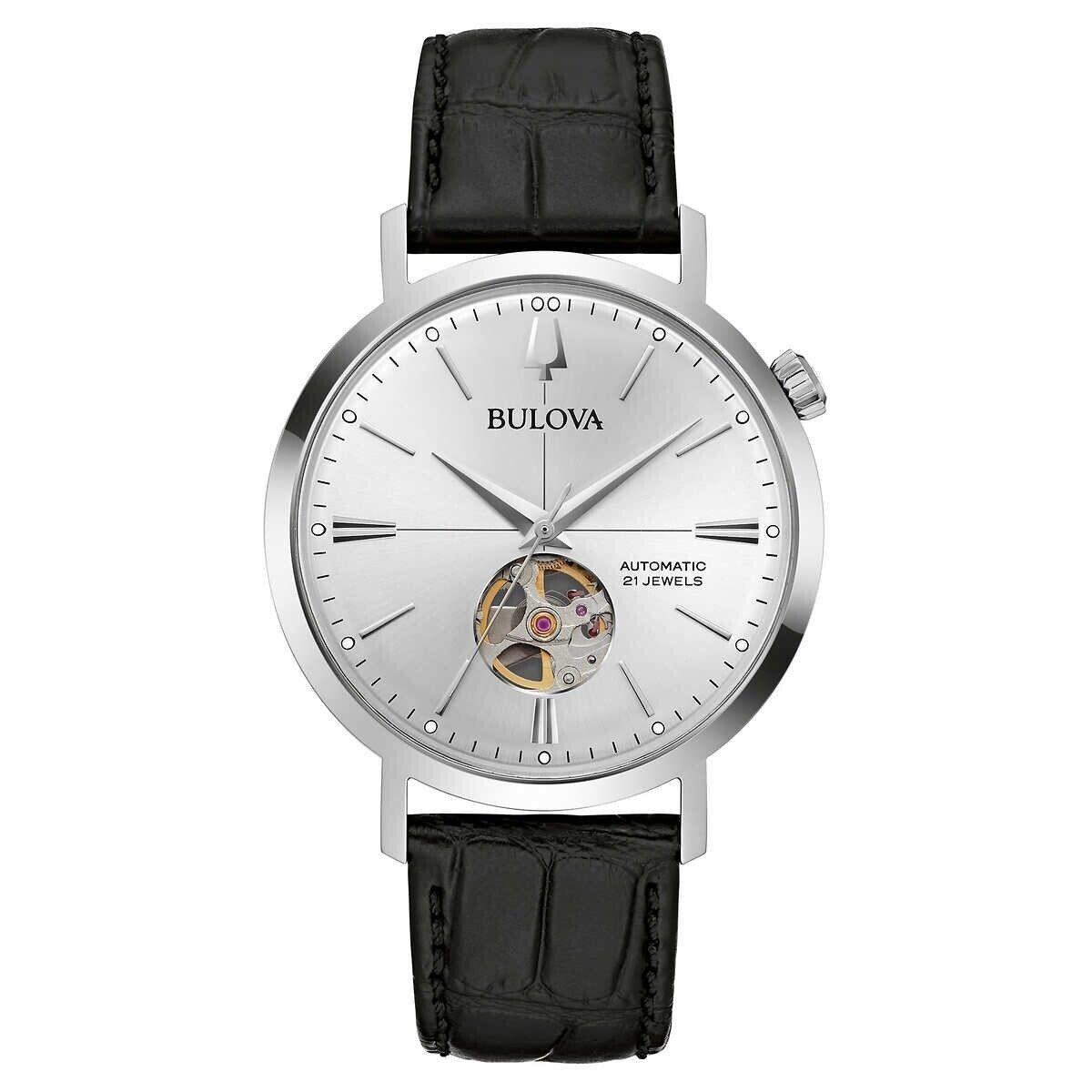 Bulova - Aerojet Stainless Steel Black Leather Automatic Men`s Watch - 96A315