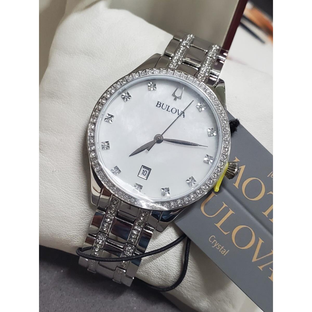 Bulova Ladies` Classic Crystal Stainless Steel 3-Hand Quartz Watch White