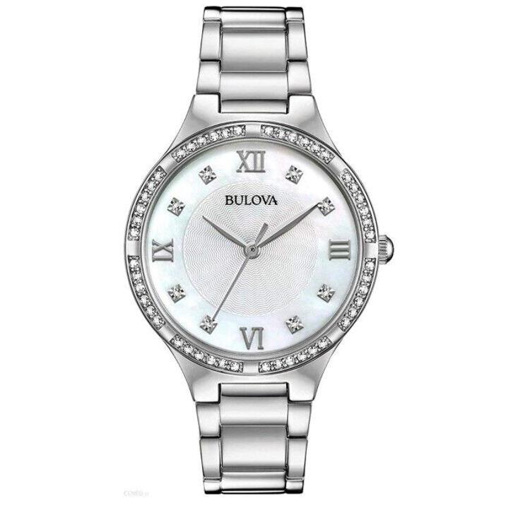 Bulova Women`s Crystal Quartz Gemmed Silver Stainless Steel Watch 34 MM 96L262