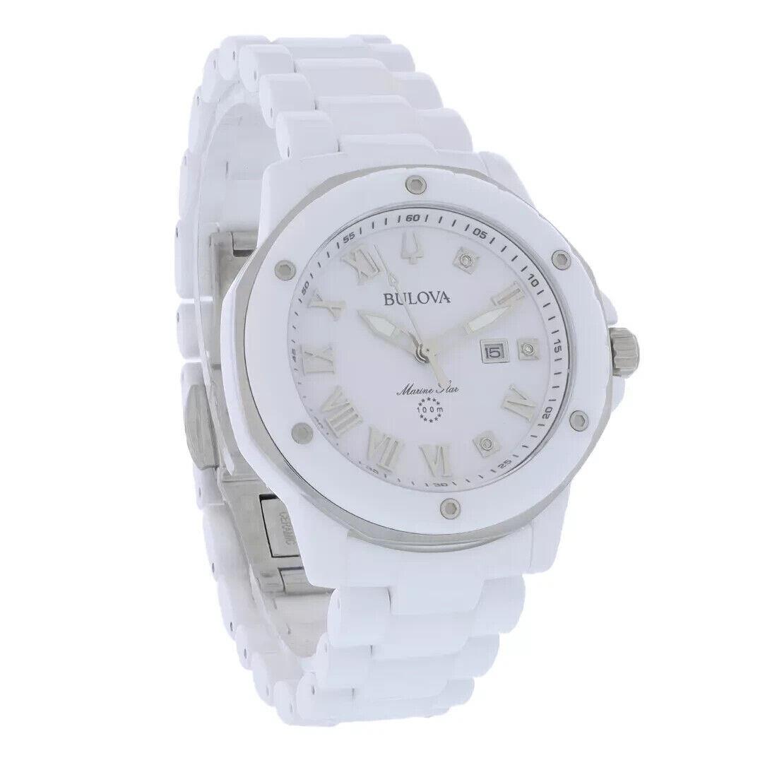 Bulova Marine Star Diamond Ladies White Ceramic Quartz Watch 98P222