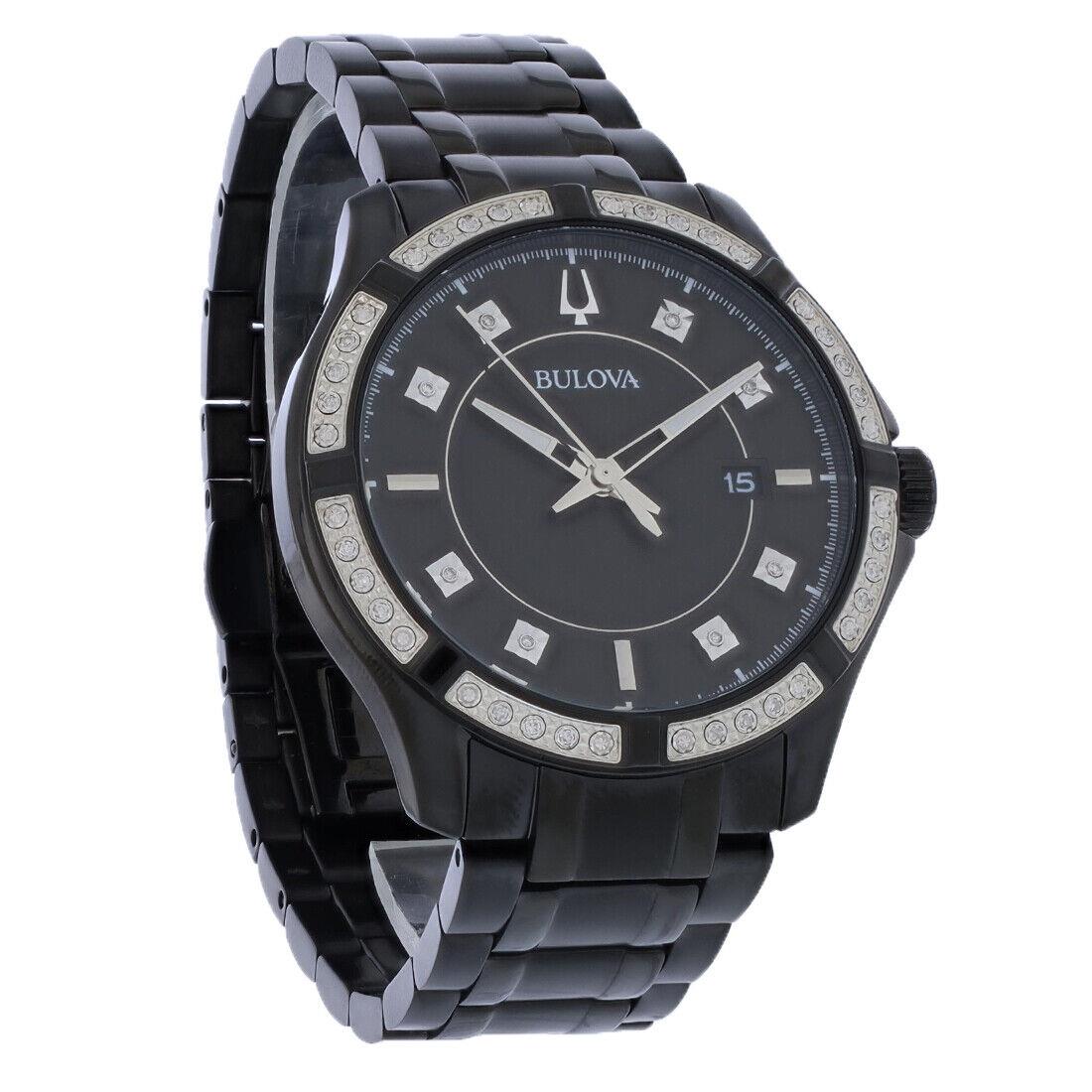 Bulova Diamond Mens Black IP Stainless Steel Black Dial Watch 98E116