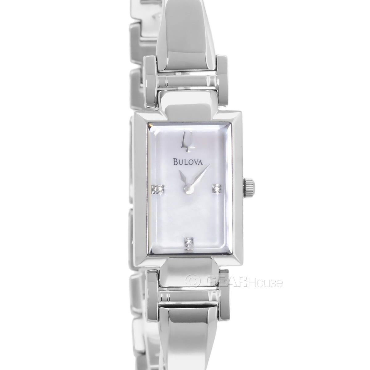 Bulova Womens Half-bangle Watch w/ Diamonds Rectangle Mop Dial Stainless Steel