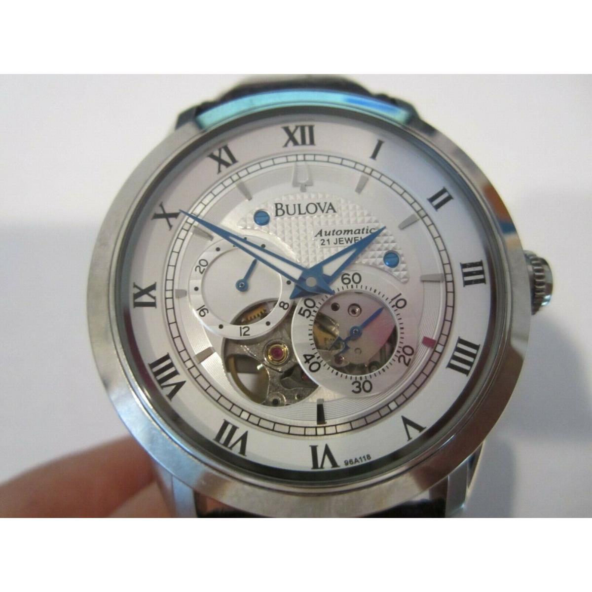 Bulova Men`s Automatic Skeleton All S/s Leather Japan 96A118