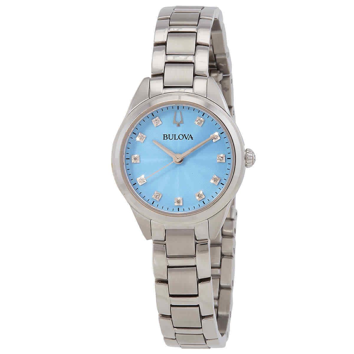 Bulova Sutton Quartz Diamond Blue Dial Ladies Watch 96P250 - Dial: Blue, Band: Silver-tone, Bezel: Silver-tone