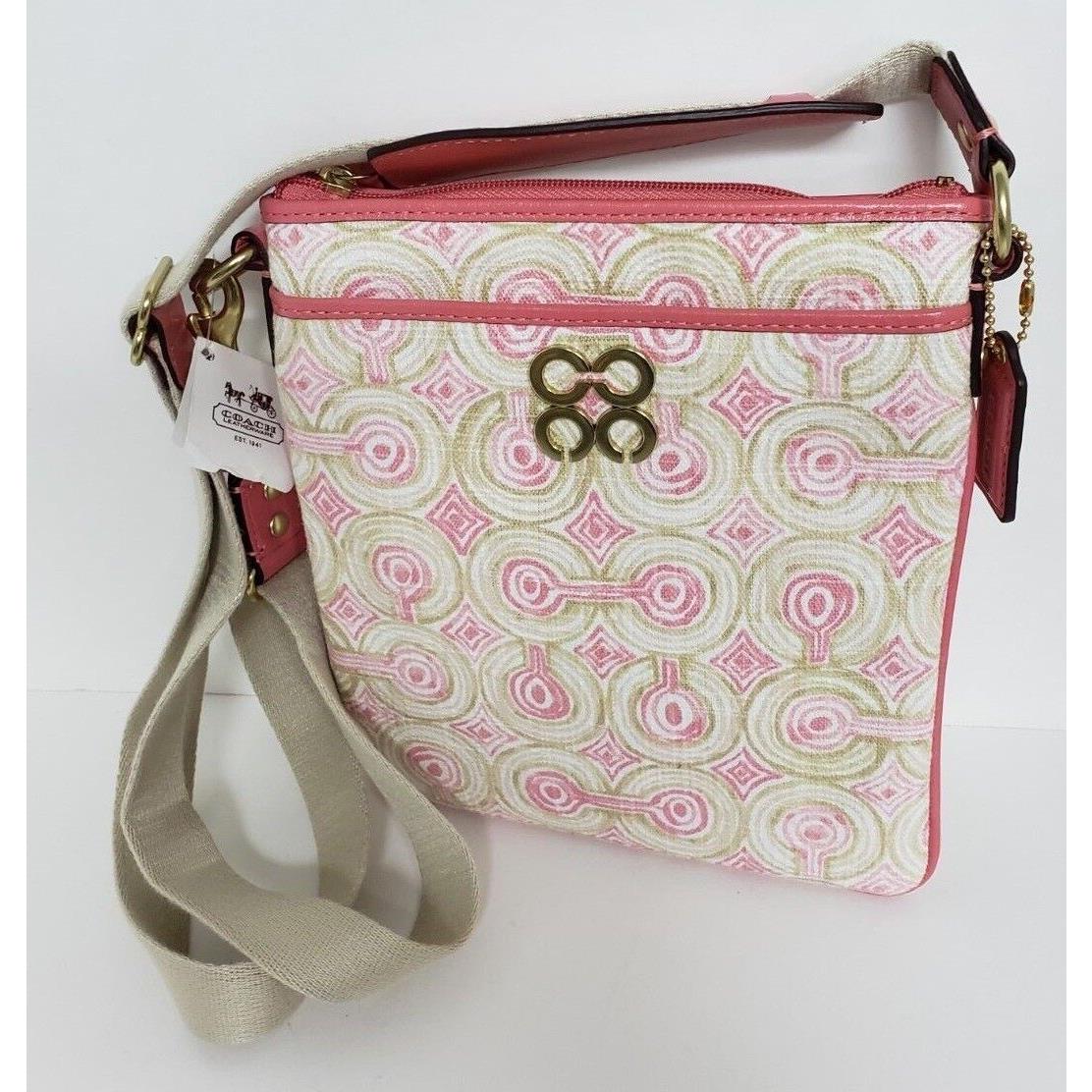 Coach Audrey Op Art Swirl Crossbody Wallet Wristlet Blue Pink Brown Pink Khaki Multi Crossbody