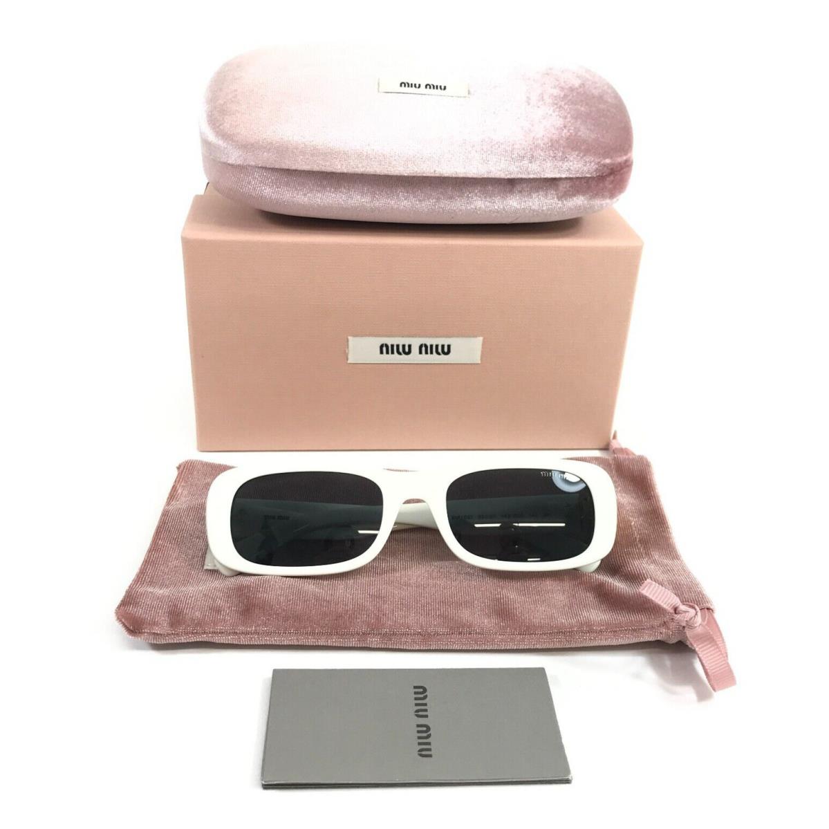 Miu Miu Sunglasses SMU08Z 142-5SO White Rectangle Frames with Dark Gray Lenses