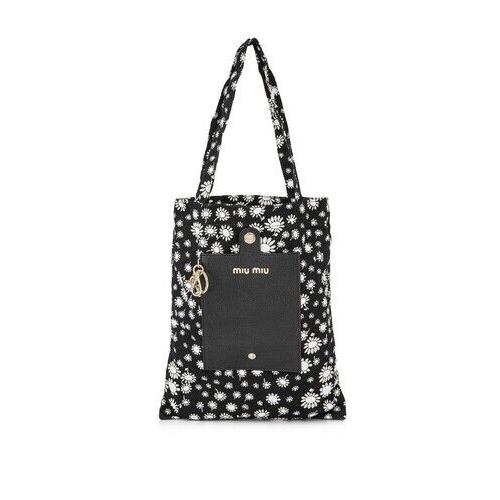 Miu Miu Faille Fabric Black Print Folding Small Tote Bag Purse Retail