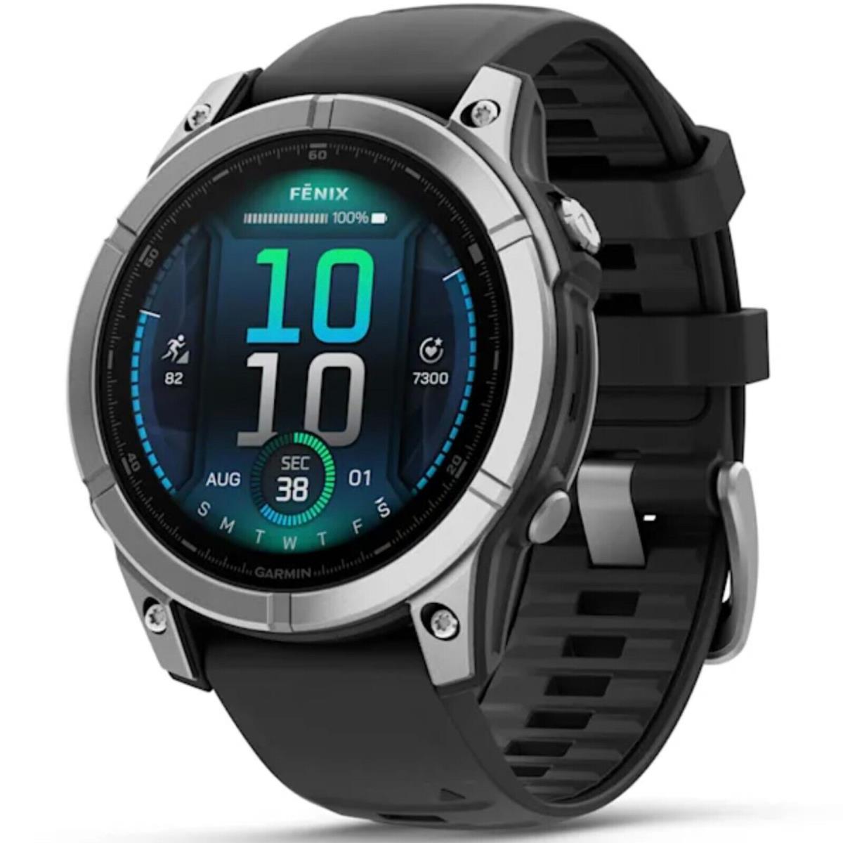 Garmin 010-03025-02 Fenix E Smartwatch SS Black Silicone Gps Watch - 47mm Amoled - Stainless Steel with Black Silicone Band