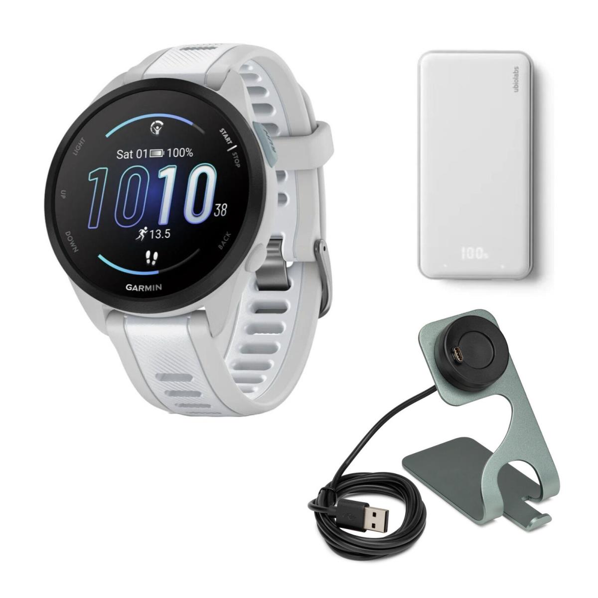 Garmin Forerunner 165 Gps Running Smartwatch Mist Gray and Whitestone Bundle