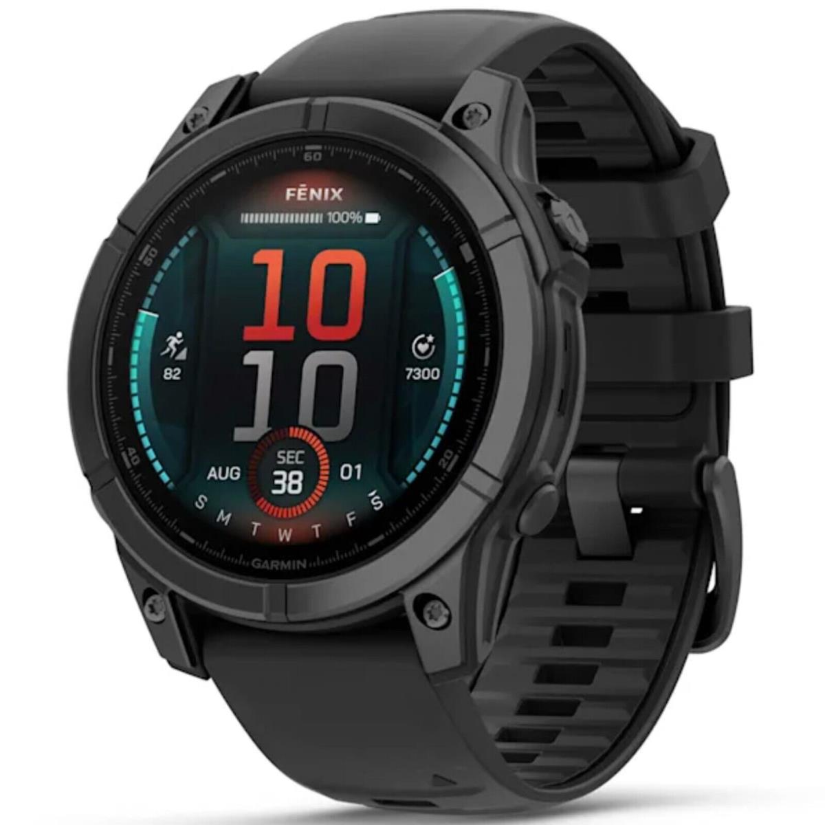 Garmin 010-03025-03 Fenix E Smartwatch Black Silicone Gps Watch - 47mm Amoled - Slate Gray Steel with Black Silicone Band